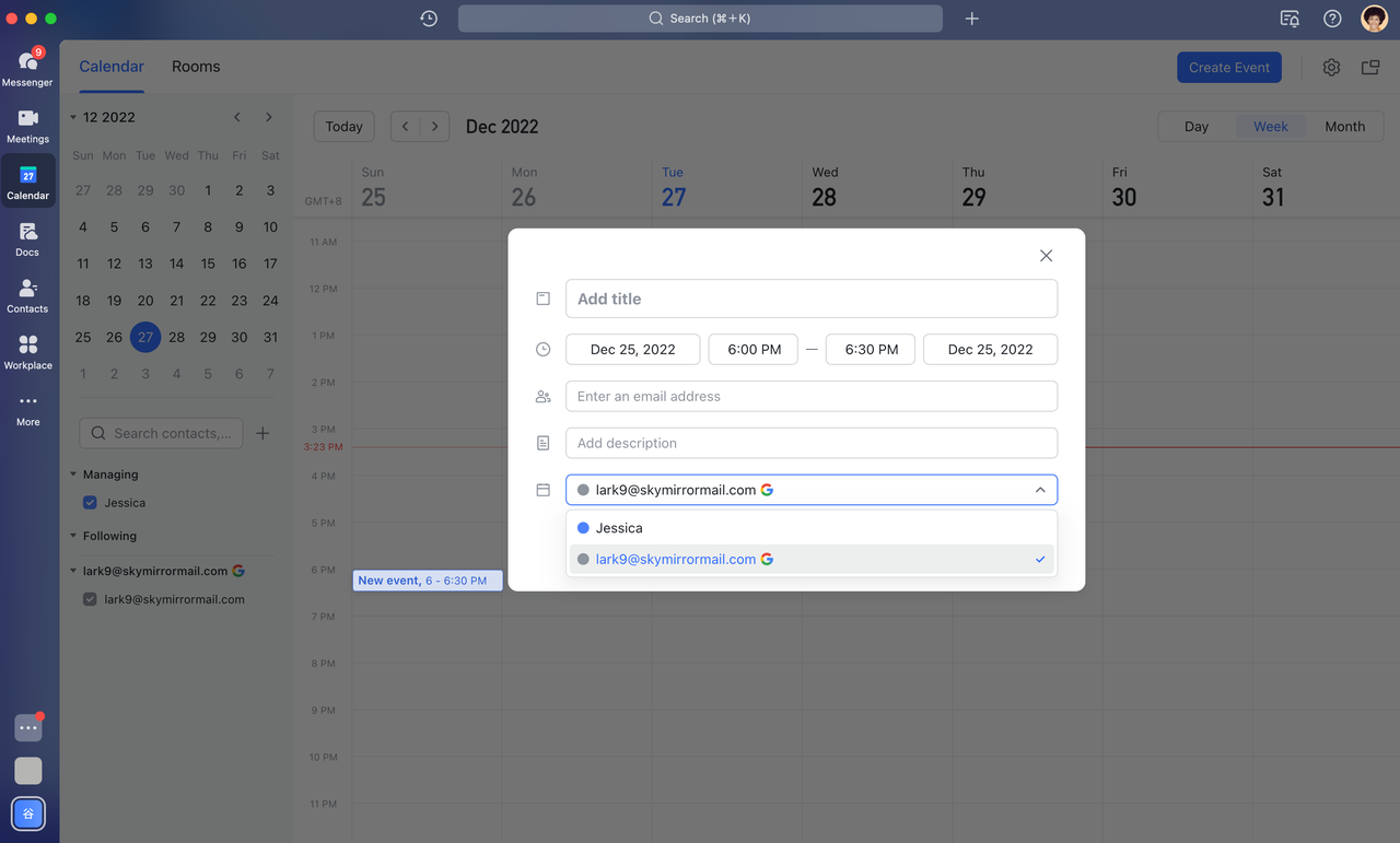 Tạo sự kiện Google trong Lark Calendar